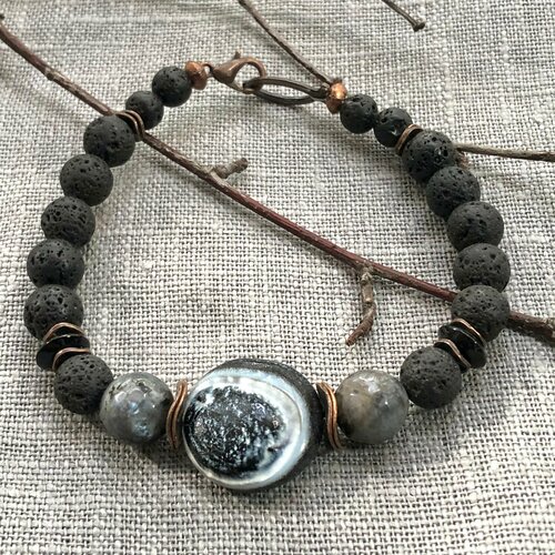 фото Браслет, агат, 1 шт., размер 21 см, размер m, черный nitka.bus