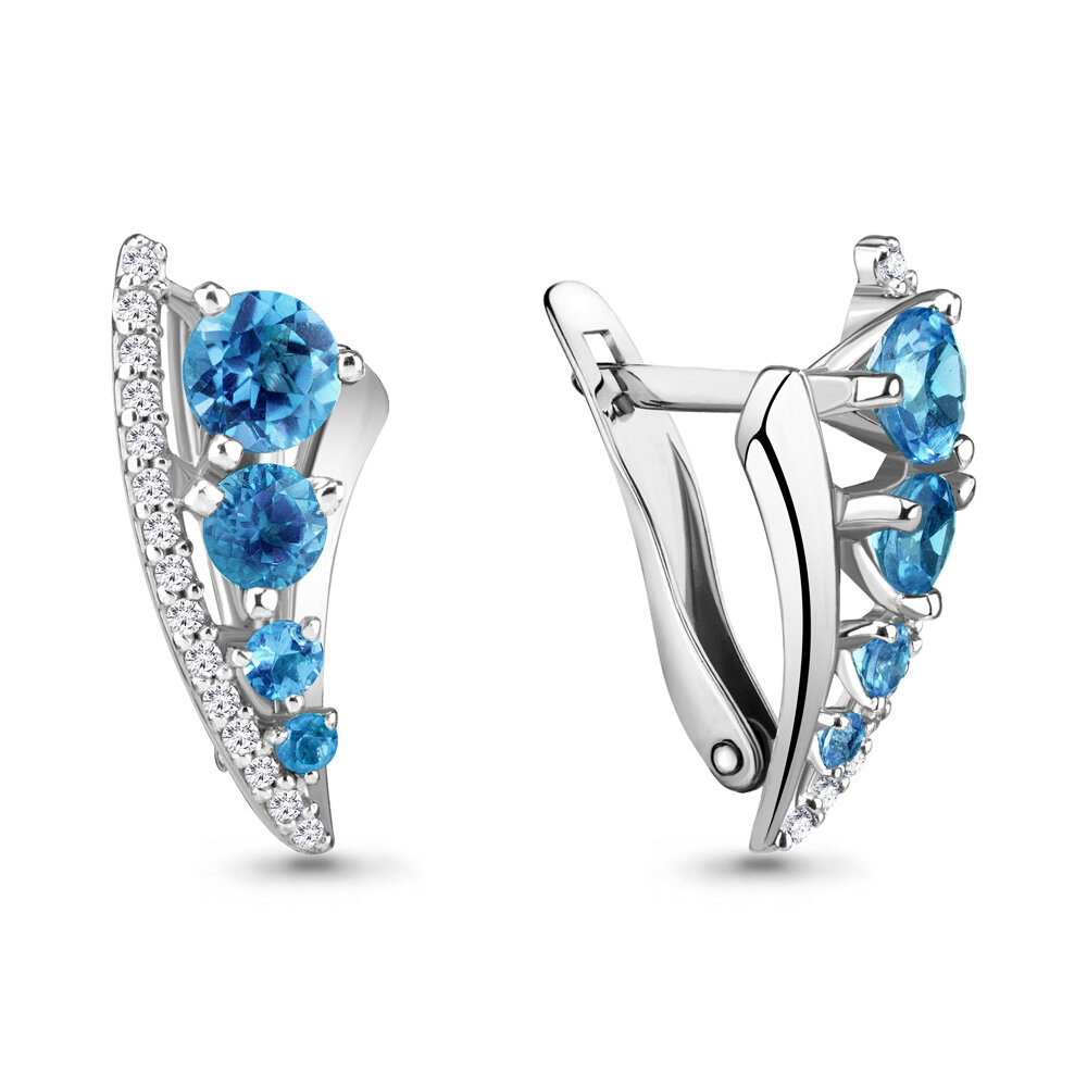 Серьги AQUAMARINE, серебро, 925 проба, топаз, фианит