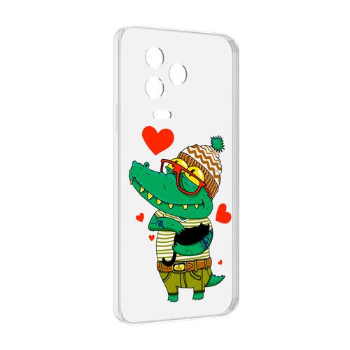 Чехол MyPads зеленый-крокодильчик-в-красной-оправе для Infinix Note 12 2023 (X676C) задняя-панель-накладка-бампер