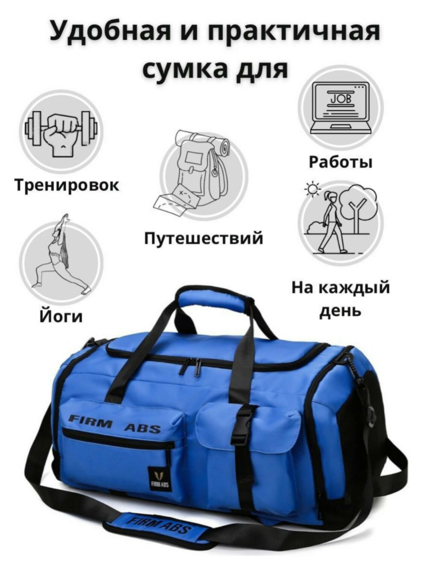 сумка спортивная, сумка дорожная , влагостойкая, синяя - фотография № 4