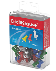 Силовые кнопки-гвоздики ERICH KRAUSE, цветные, 100 шт, в пластиковой коробке, 19749