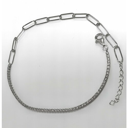 Браслет-цепочка Эстерелла, серебро, 925 проба, родирование, фианит, длина 25 см.