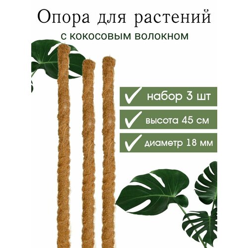 Опора для растений с кокосовым волокном, 45 см 3 шт поддержка растений с кокосовым волокном d4 5x40см