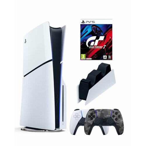 Приставка Sony Playstation 5 slim 1 Tb+2-ой геймпад(Camo)+зарядное+Gran Turismo 7 приставка sony playstation 5 slim 1 tb 2 ой геймпад camo зарядное хогартс