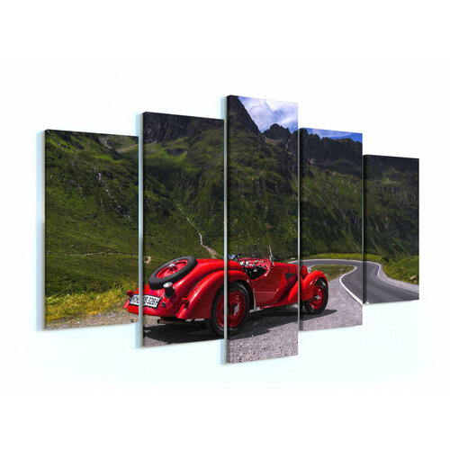 Модульная картина «Красный автомобиль» 140х80 / Интерьерные картины на стену / Модульные картины на стену