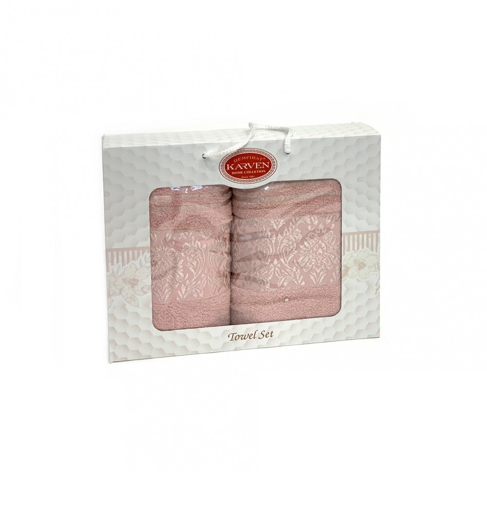 фото KARVEN Набор из 2 полотенец Pink damaks цвет: светло-пудровый (50х90 см, 70х140 см)