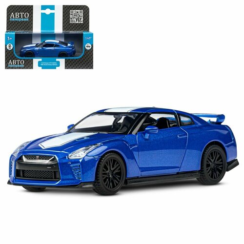 ТМ Автопанорама Машинка металлическая 1:42 Nissan GT-R (R35), синий, откр. двери, инерция, в/к 17, тм автопанорама машинка металлическая 1 40 hyundai elantra синий откр двери инерция 17 5 12 5