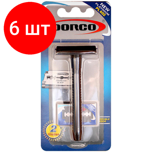 двусторонние лезвия dorco st 300 5 шт в упаковке Комплект 6 упаковок, Бритва Dorco PL602 классическая Т-образная уп./2 смен. лезвия