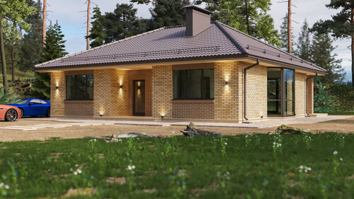 Изображение товара Классический 100 м2 одноэтажный проект дома с 3 спальнями и террасой (зеркальная версия). 1000 лайков и 50000 дочитываний