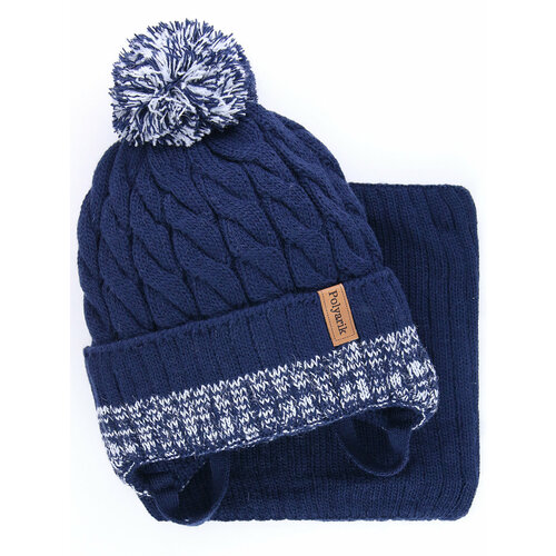 фото Шапка бини поляярик, размер 52-54, синий, черный