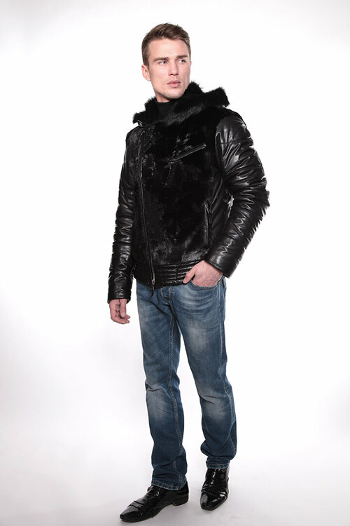 Кожаная куртка Valentini, размер 48, черный