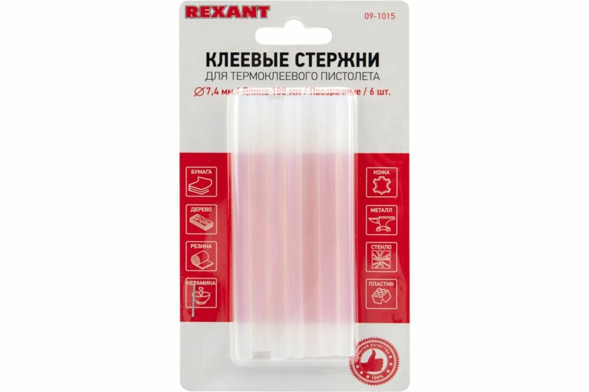 Клеевые стержни (7мм, 100мм, прозрачные, 6 шт.) Rexant 09-1015