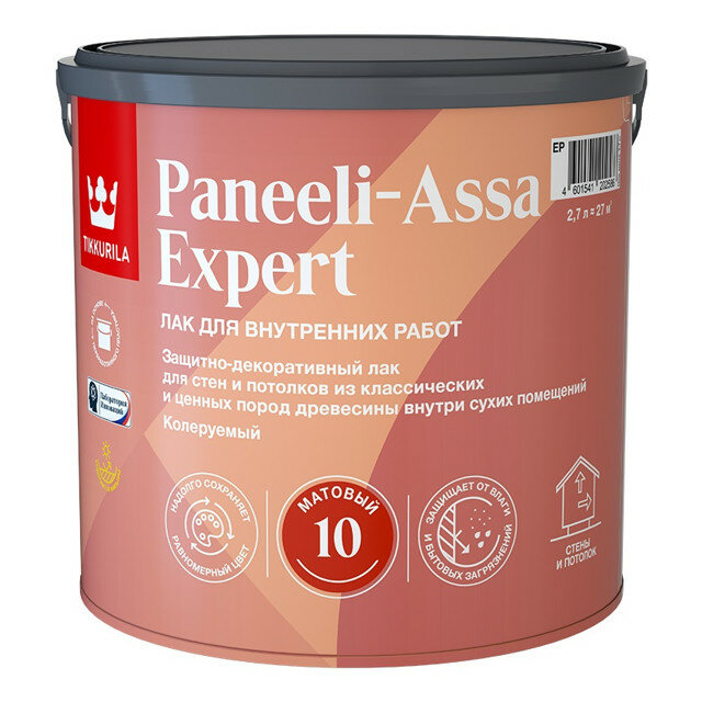 Лак в/д tikkurila paneeli-assa expert интерьерный 2,7л матовый, арт.700014045