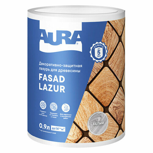Средство деревозащитное aura fasad lazur белая 09л арт aww002 1920₽