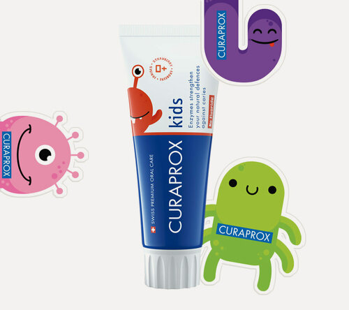 Изображение товара Зубная паста Curaprox Kids Zero "Клубничные Каракули", для детей, без фтора, 60 мл