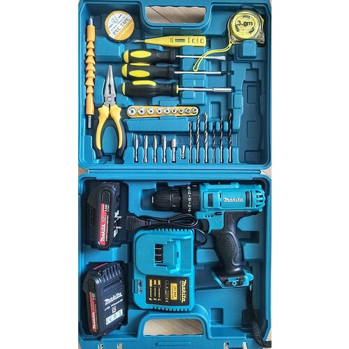 Ударный Шуруповерт 40nm с двумя аккумуляторами и набор инструментов Шикарный набор инструментов 6595₽