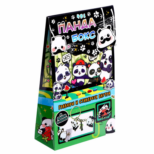 Подарочный набор книг 4 в 1 Панда бокс гравюры наклейки брелок значок 498₽