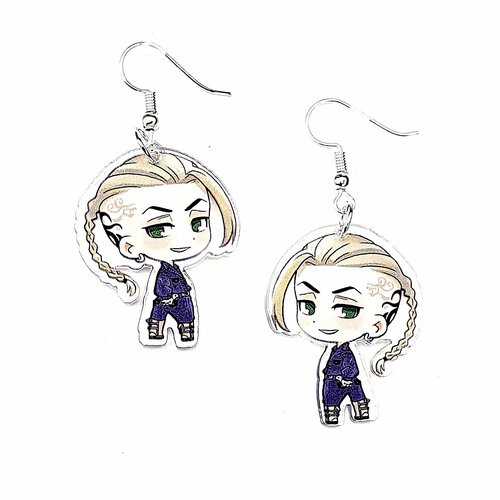 Серьги  Токийские-Мстители-Кен, размер 50 мм, бежевый, серый