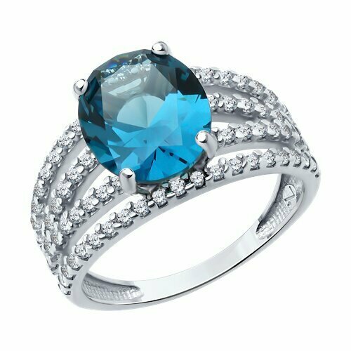 фото Кольцо diamant online, серебро, 925 проба, фианит, топаз, размер 18.5, голубой