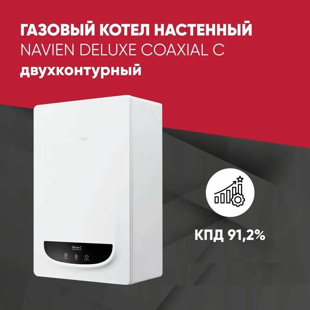 Газовый котел настенный двухконтурный Navien Deluxe Coaxial C 30 кВт (COMFORT) до 300м. кв. c ДУ пультом / TURBO Арт: PNGB3510030L001