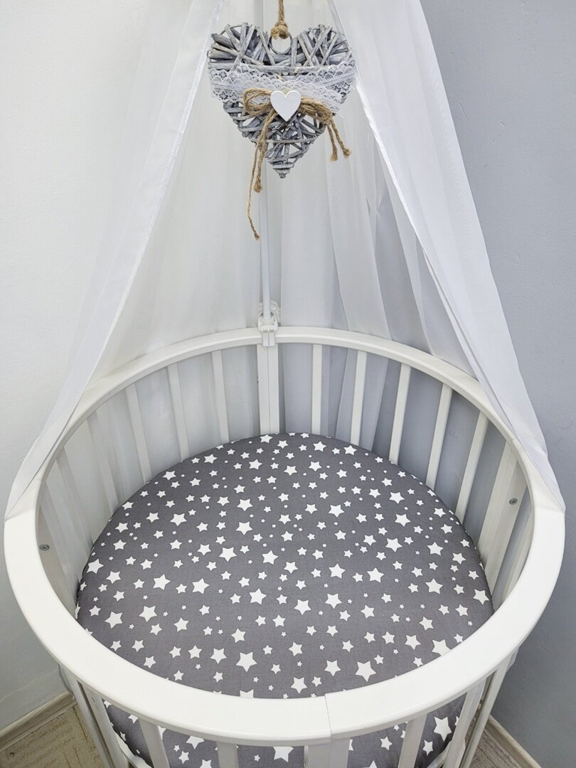 Простынь на круглый матрас "Звездопад на темно-сером тейково" 75*75см