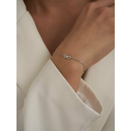 Браслет-цепочка SKAZKA Natali Romanovoi, серебро, 925 проба, родирование, фианит, длина 17 см., бесцветный, серебристый, белый