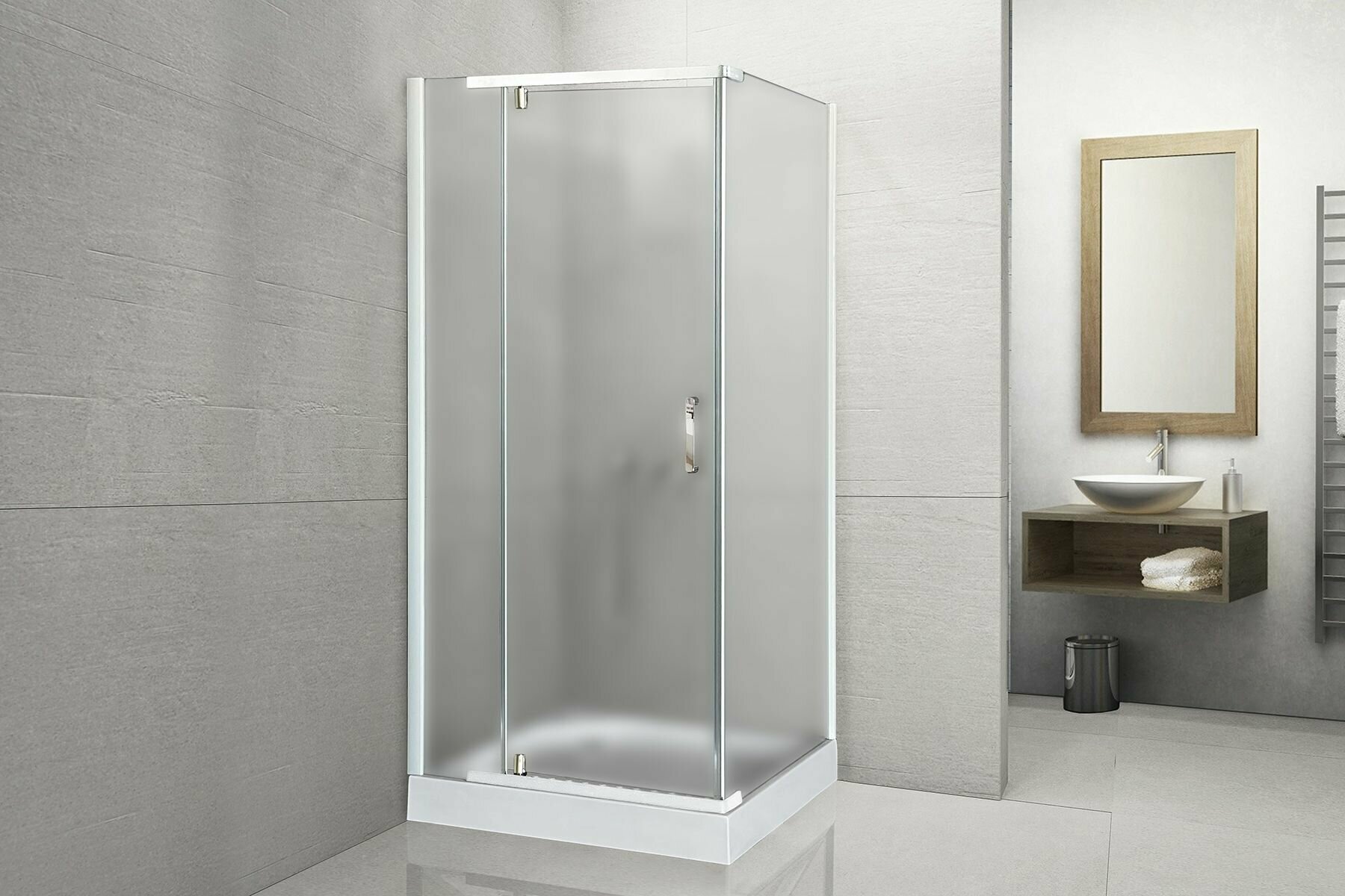 фото Душевой уголок Royal Bath стекло матовое профиль белый 6мм прямоугольник 90х90х200