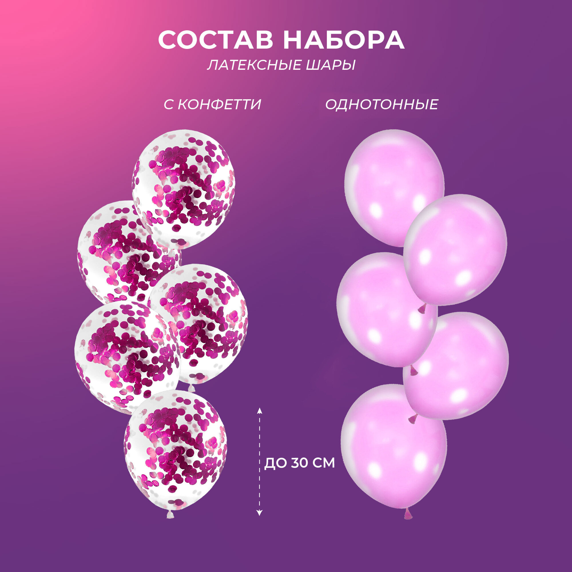 Шары надувные "Веселая вечеринка", розовый, розовое конфетти, 10 шт — фото 1