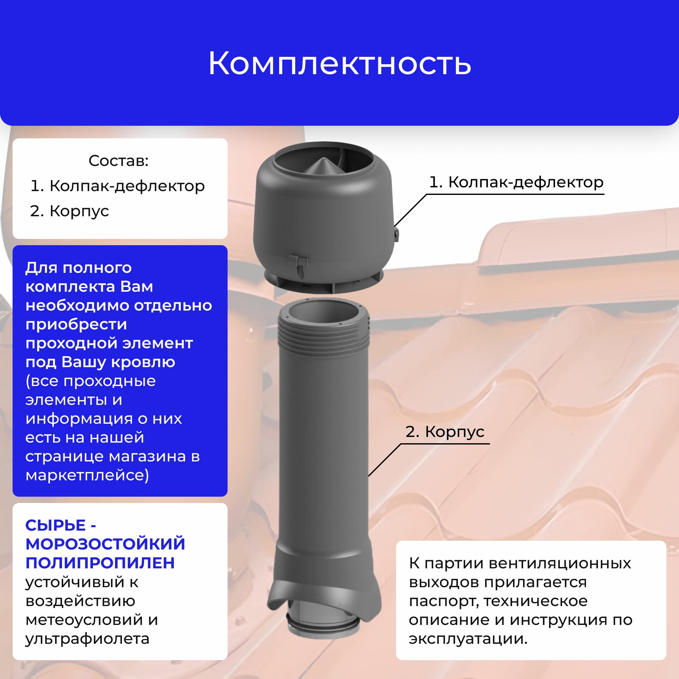 Вентиляционный выход без утеплителя TP-84.110/700 серый - фотография № 4