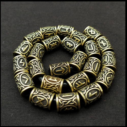 Изображение товара Набор бусин "Руны", металл, непрозрачные, бежевые, с буквами, 24шт