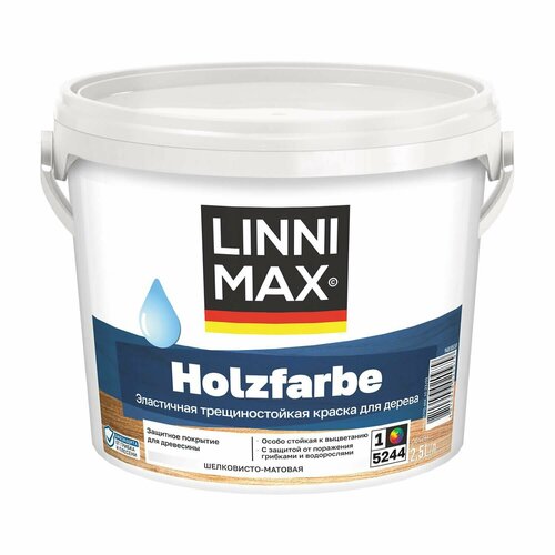 Краска эластичная трещиностойкая для дерева Linnimax Holzsfarbe (2,5л) 1 (белая и под колеровку)