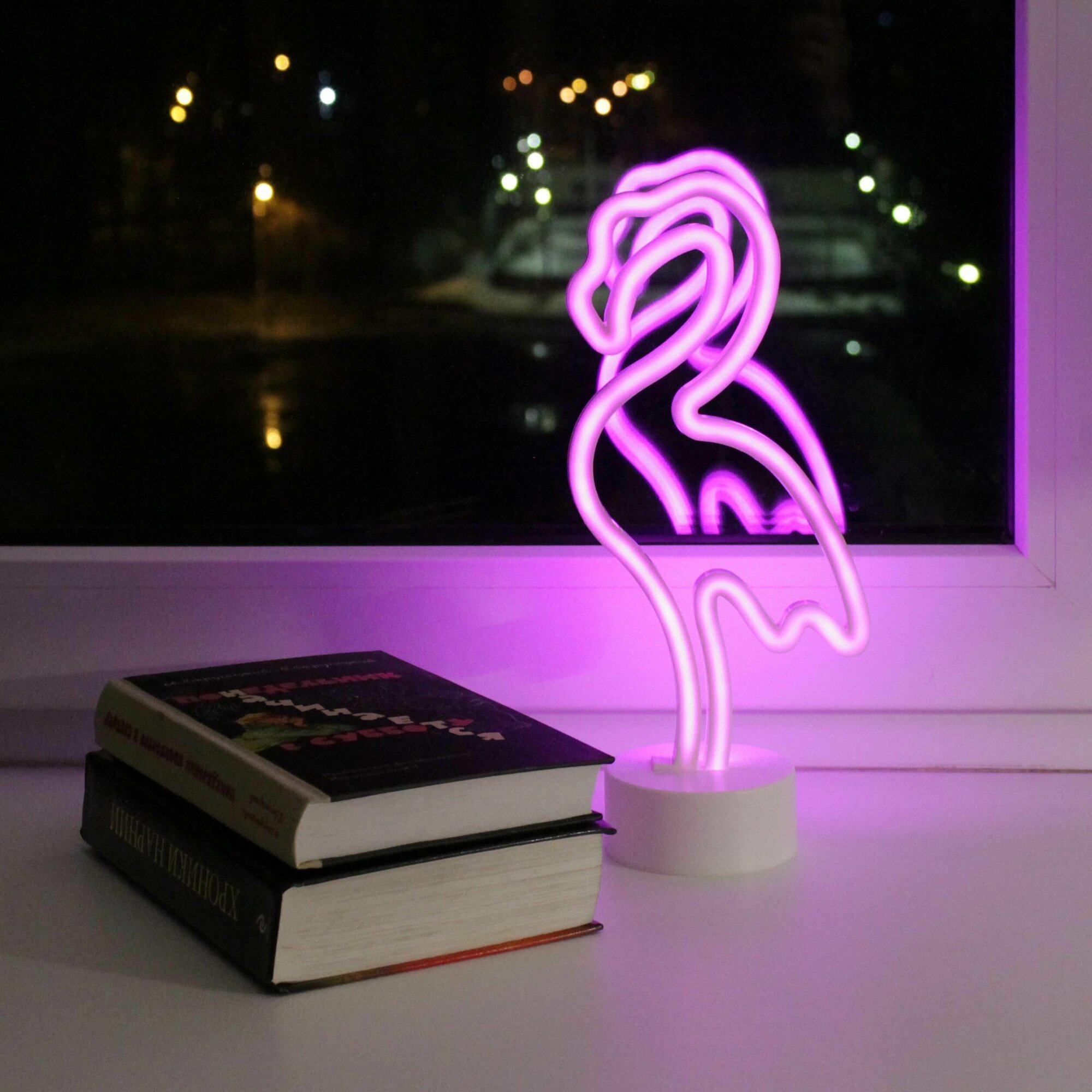Неоновый светильник ночник на батарейках Фламинго старт
