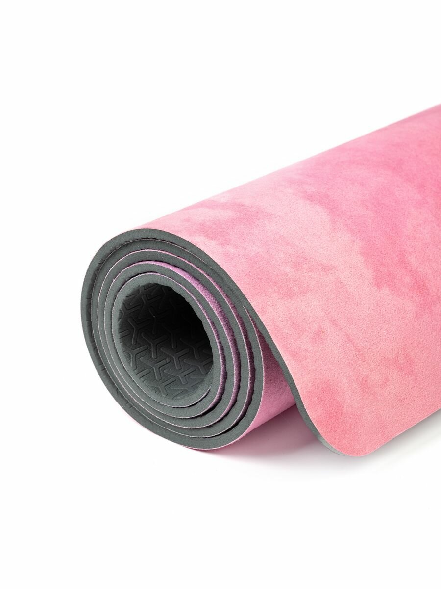 Коврик для йоги и фитнеса нескользящий, TPE/микрофибра, розовая платина