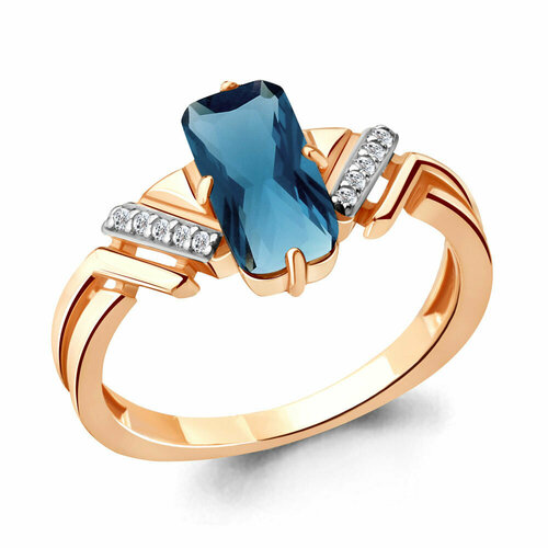 фото Кольцо diamant online, серебро, 925 проба, золочение, топаз, фианит, размер 19.5, голубой