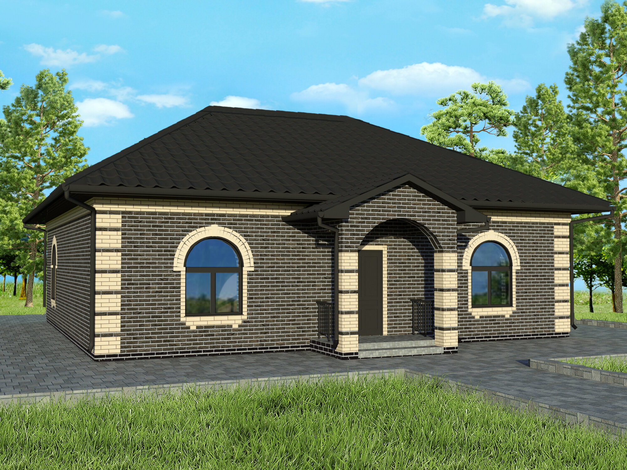 Проект жилого дома STROY-RZN 11-0057 (127,5 м2, 13,02-13,83 м, керамический блок 380 мм, облицовочный кирпич)