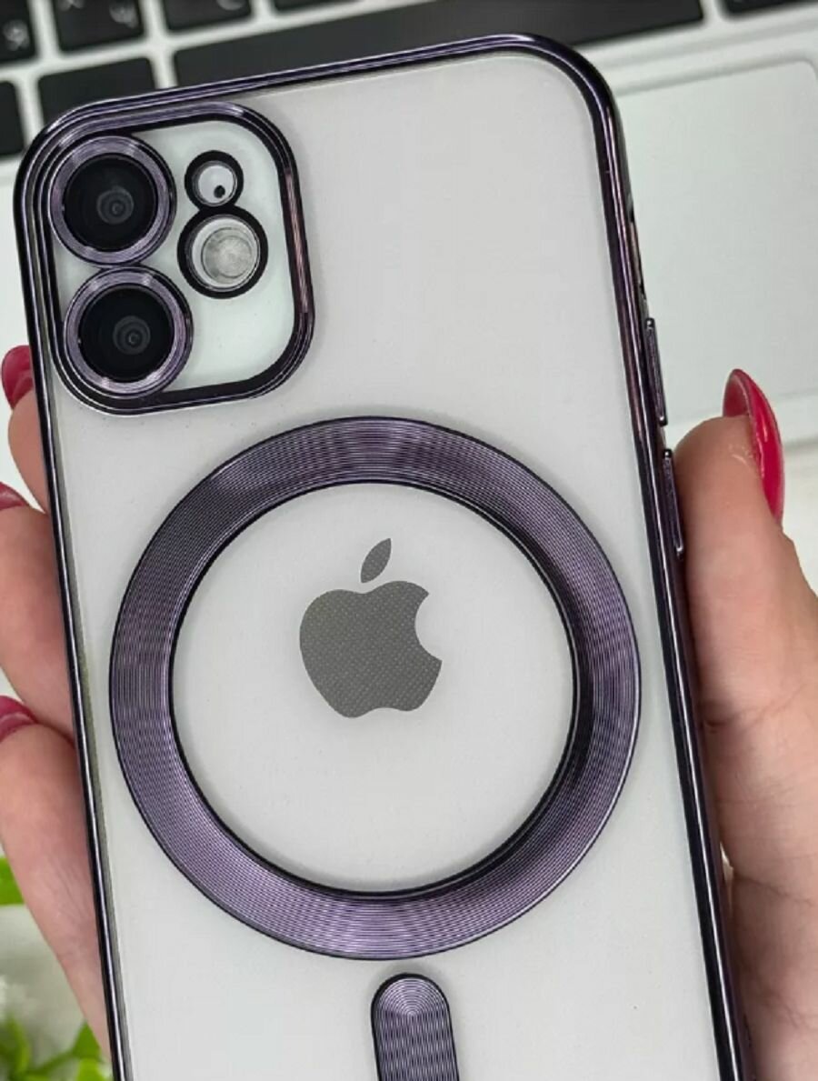 Чехол на iPhone 12 mini Magsafe с защитой камеры фиолетовый