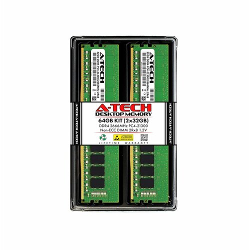 A-Tech 64GB 2x32GB DDR4 2666 MHz UDIMM PC4-21300 PC4-2666V CL19 DIMM 2Rx8 Non-ECC 1200000₽