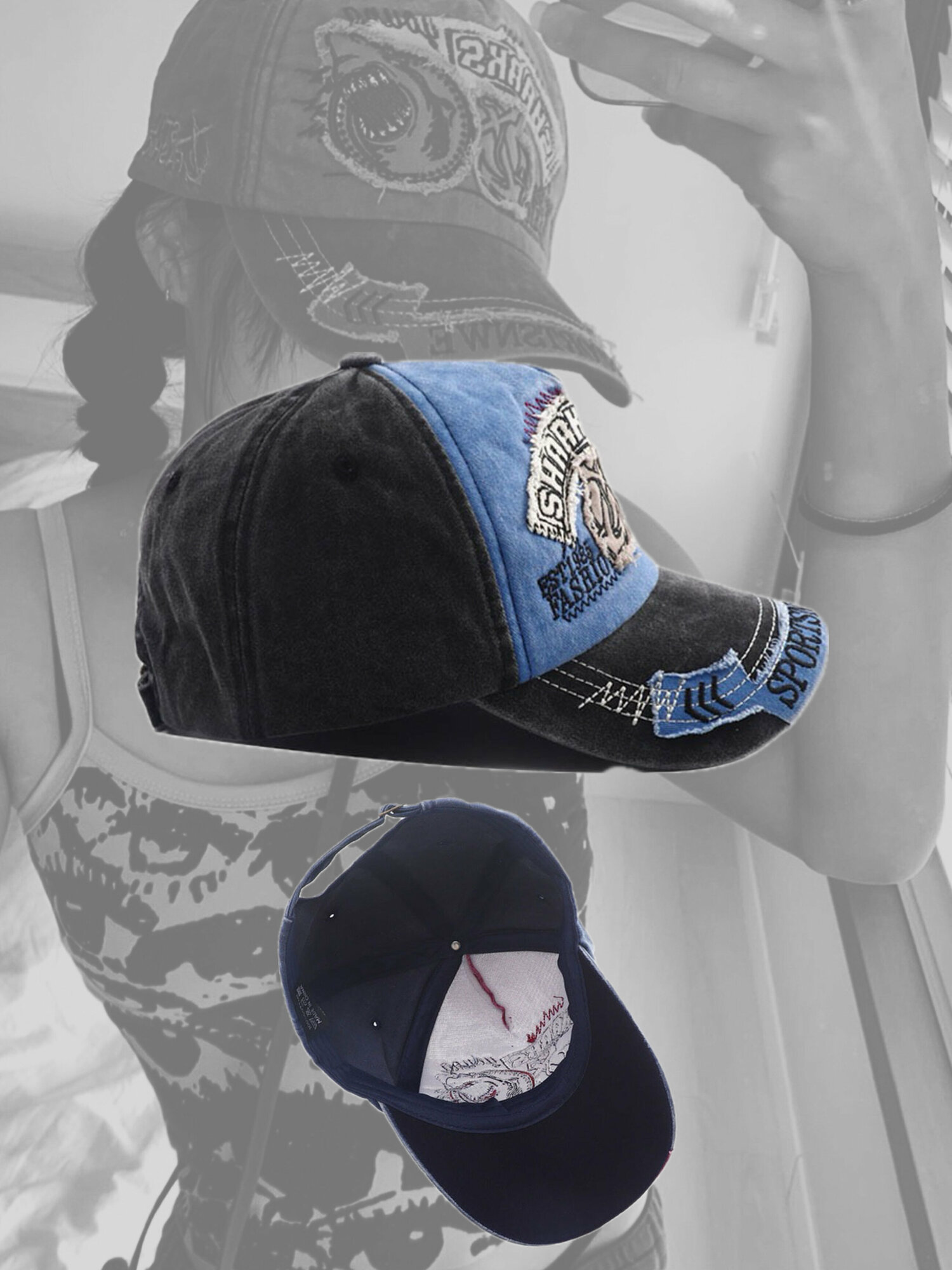 Бейсболка  Бейсболка мужская SHARKS для мужчин и женщин, размер one size, black/blue — фото 1