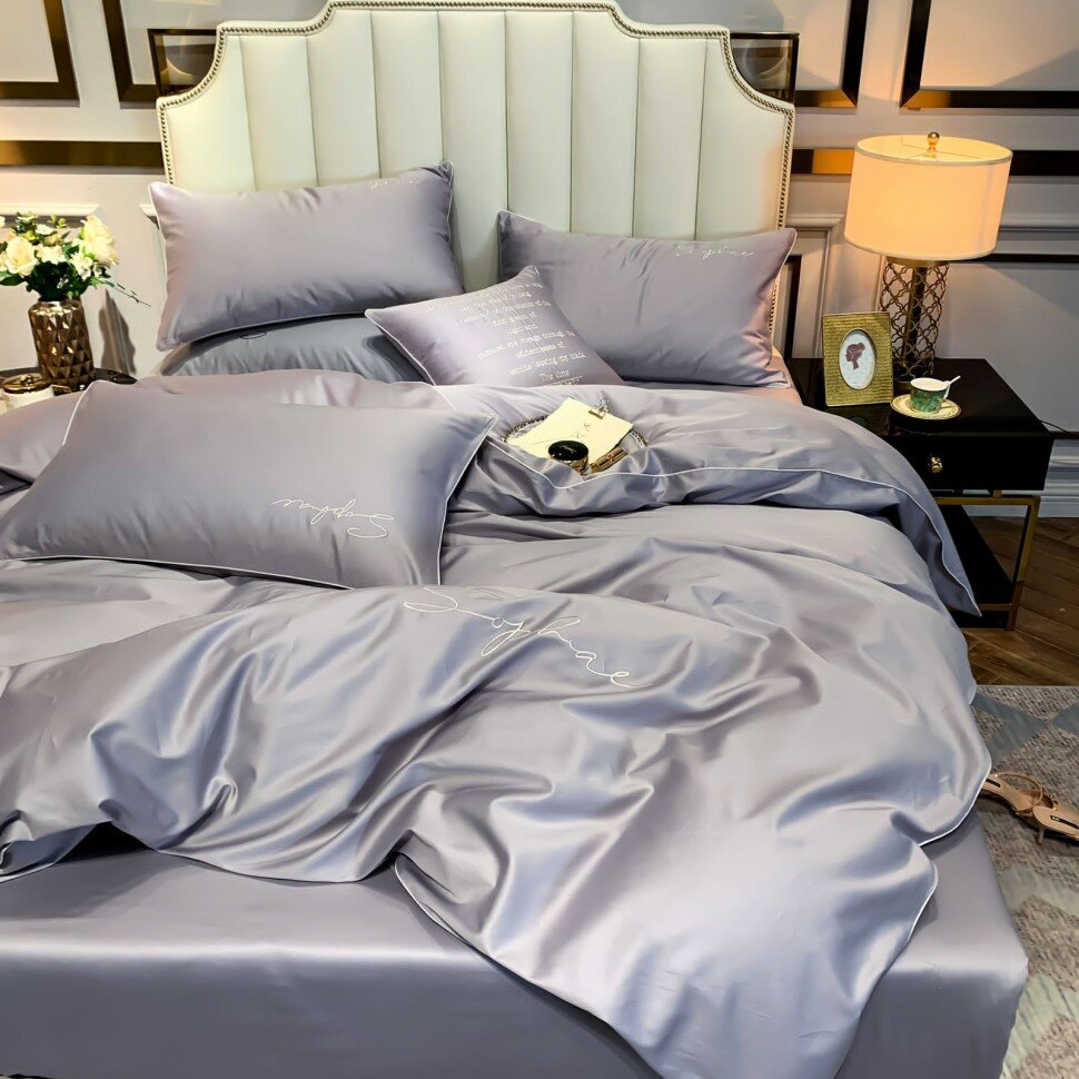 Комплект постельного белья Mency однотонный с вышивкой 2х спальный