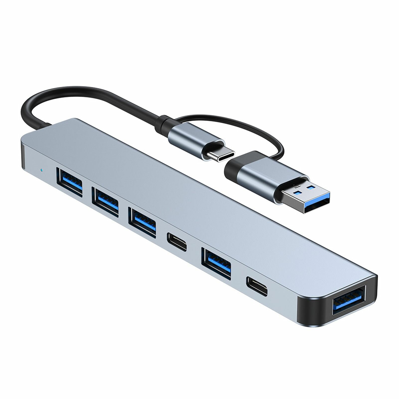 Хаб/концентратор 7 в 1 Type-C/USB 3.0 to 5x USB 2.0&3.0 / 1x Type-c(USB-C) / 1x Power(питание), с индикатором LED