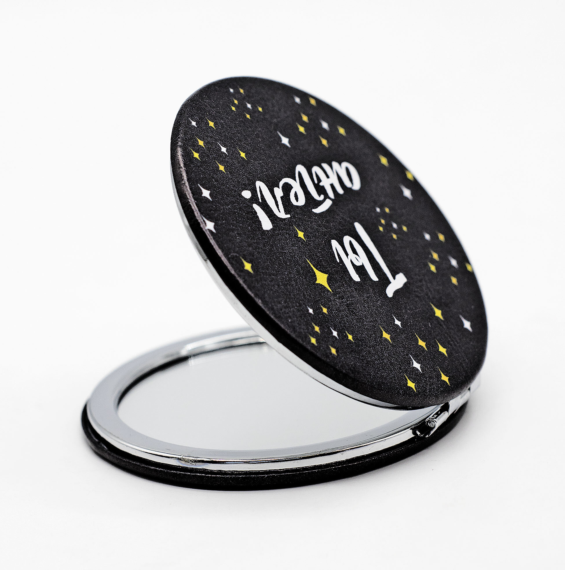 Зеркало круг Экокожа. Ты ангел! — фото 1