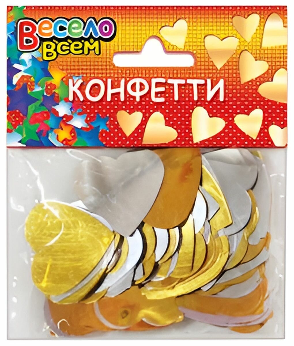 Конфетти пластик фольгированный Сердце микс серебро/золото Металлик 32 см 30 г.