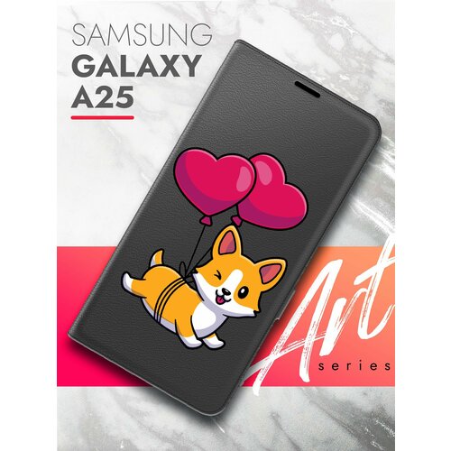 Чехол на Samsung Galaxy A25 (Самсунг Галакси А25) черный книжка эко-кожа подставка отделение для карт магнит Book case, Brozo (принт) Корги Шарики чехол на samsung galaxy a25 самсунг галакси а25 черный книжка эко кожа подставка отделение для карт магнит book case brozo принт капибара