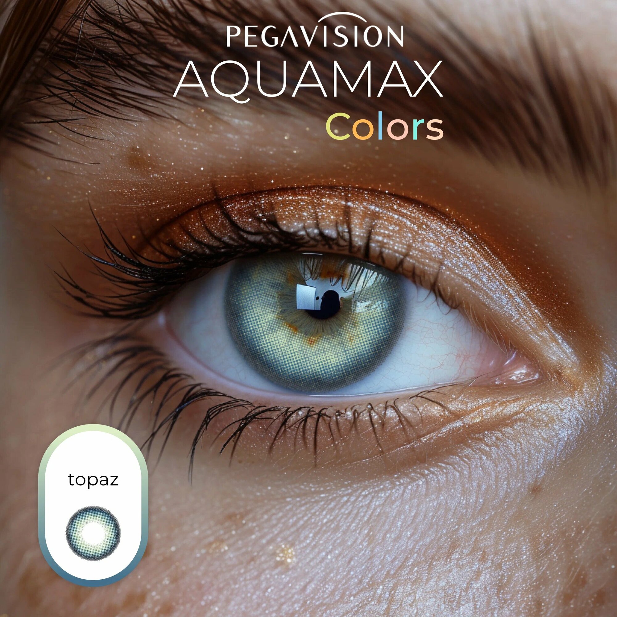 Цветные линзы Pegavision Aquamax Colors 2 линзы R 8.6 SPH -0.00 Topaz (топаз) D 14.2, ежемесячные