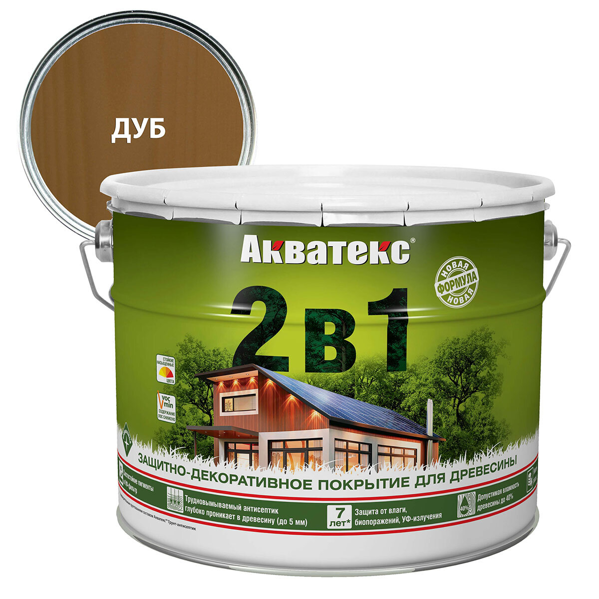 Защитно-декоративное покрытие Акватекс 2 в 1 для древесины алкидное полуматовое лессирующее дуб 9л