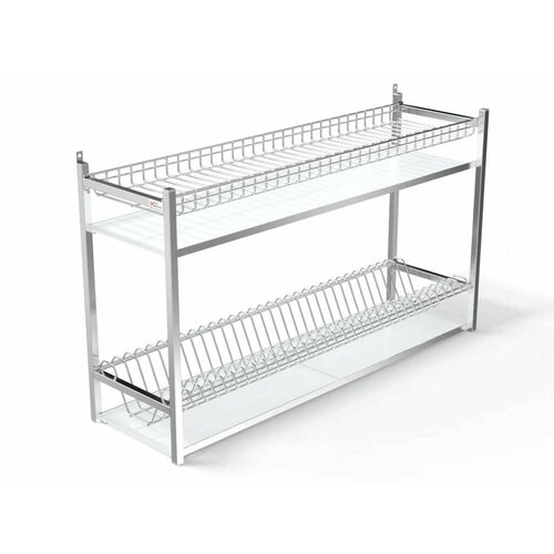 Стеллаж для сушки стаканов 870*280*550, сетки нерж. сталь AISI 304, поддоны под каждой сеткой из AISI 430 0,6 мм , каркас разборной, стойки из нерж. стали AISI 430 1,5 мм, 2 уровня