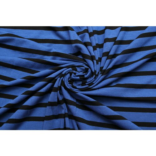 Ткань Трикотаж-стрейч синий в чёрную полоску, ш146см, 0,5 м