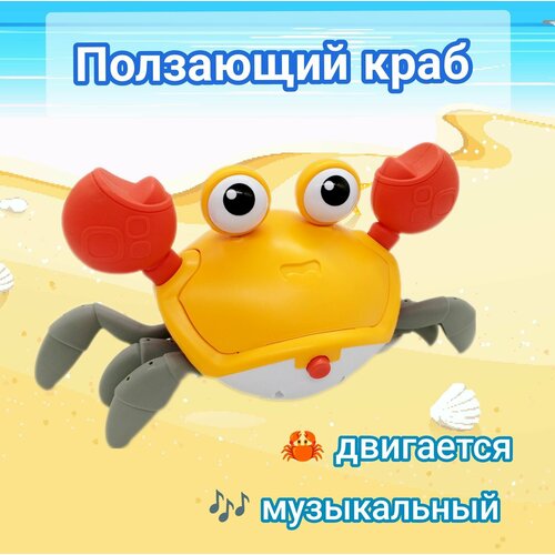 Интерактивная музыкальная игрушка Ползающий/Бегающий Краб, работает от батареек развивающие игрушки auby ползающий краб