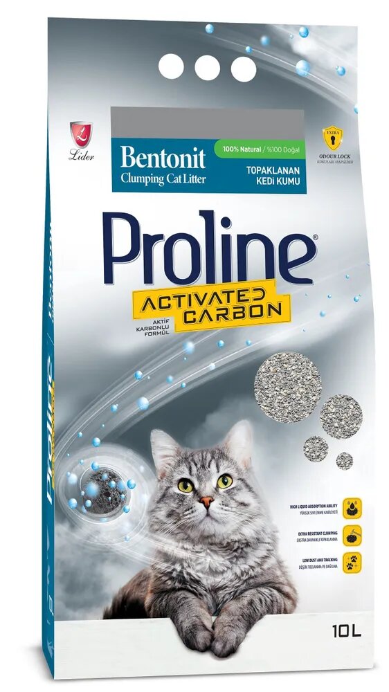 Наполнитель Proline Activated Carbon для кошачьего туалета, комкующийся, с активированным углем 10л (8.5кг)