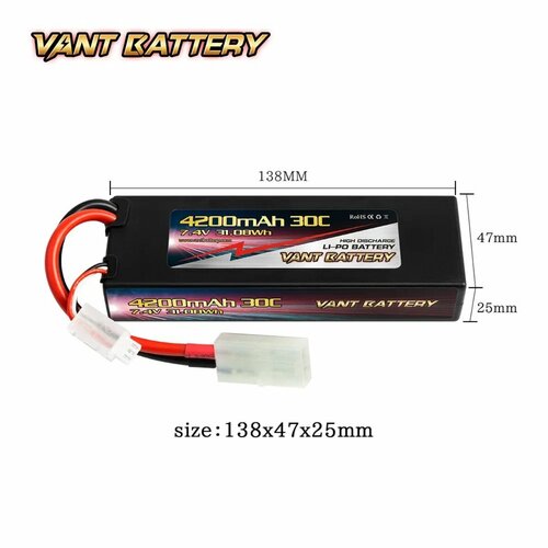 Аккумулятор для радиоуправляемой машинки 7.4V Li-Po 4200mah 30C разъем TAMIYA аккумулятор для радиоуправляемой машинки 11 1v li po 5200mah 80c разъем t plug